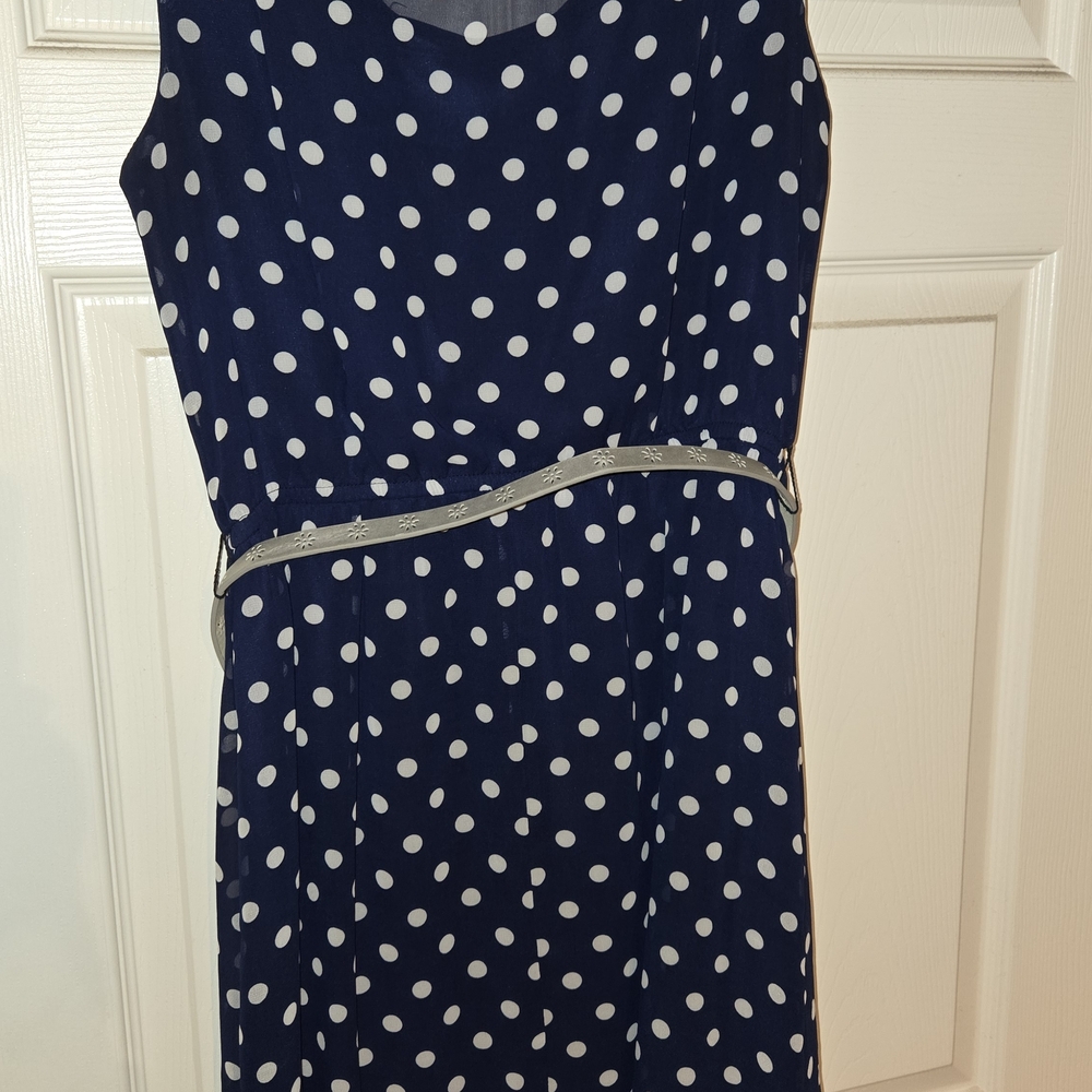 Alyx Navy and White Polka Dot Midi Dress